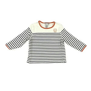 Sag Harbor Sport Striped Shirt Petite Medium 3/4 Sleeves Orange‎ Trim Women's